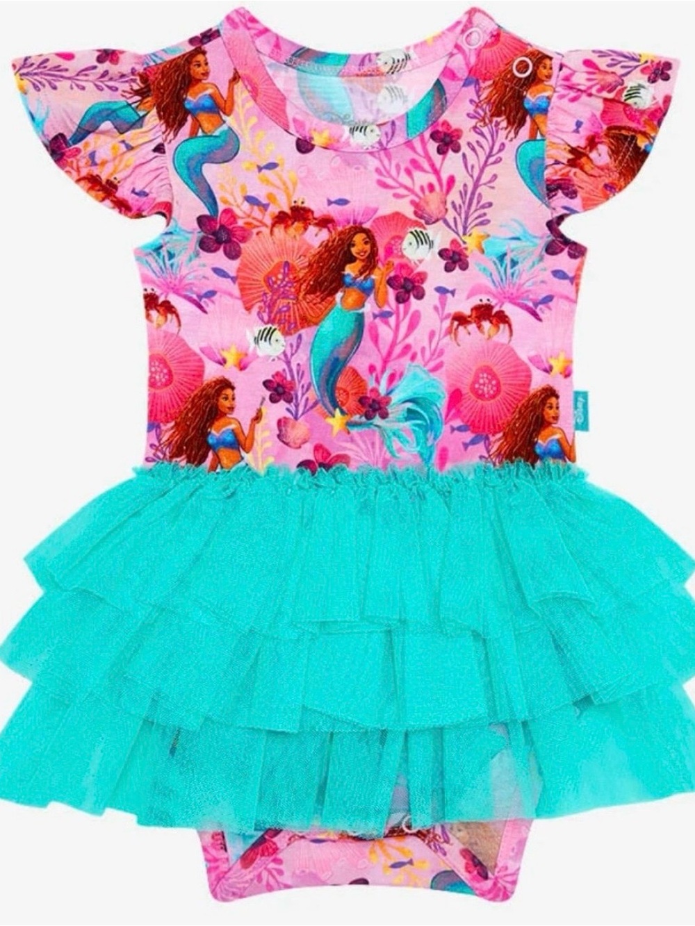 3/6 Months Posh Peanut Little Mermaid Ruffled Tulle Skirt Onesie